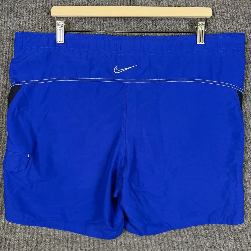 Nike Men Swim Trunks Board Shorts Size 2XL Blue Black Lined Cargo Pocket (40x6)